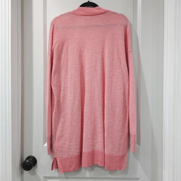 GAP Textured Longline Open-Front Striped Soft Coral Pink Cardigan Sweater, M - Picture 10 of 12